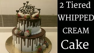 How to make a 2 tiered WHIPPED CREAM cake  How to stack a two tiered WHIPPED CREAM cake [upl. by Esalb]