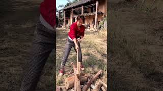 The process of chopping wood with a large axe [upl. by Kelwin904]