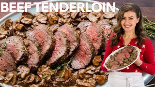 Beef Tenderloin With Mushroom Sauce  Filet Of Beef Recipe [upl. by Reinaldo]