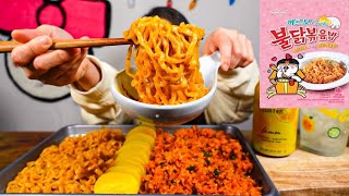 NEW SPICY CARBONARA FIRE FRIED RICE  CREAMY CARBONARA FIRE NOODLES ft PICKLED RADISH l MUKBANG [upl. by Chiquita765]