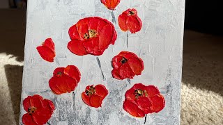 Impasto Painting for Beginners  Pallete Knife  Red Poppy flowers [upl. by Hime]