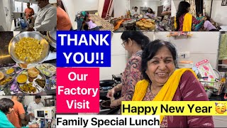 New Year Celebration with SPECIAL LUNCH THALI Our Factory Visit🧿 lunch 2024 newyear thali vlog [upl. by Neenahs743]