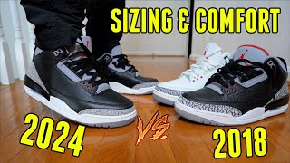 HONEST TRUTH JORDAN 3 BLACK CEMENT 2024 vs 2018  SIZING TIPS AND COMFORT [upl. by Hakaber]