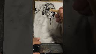 Charcoal and Ink Drawing Native American [upl. by Normac731]