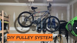 Easy DIY garage PULLEY SYSTEM for BIKE STORAGE [upl. by Oyr]