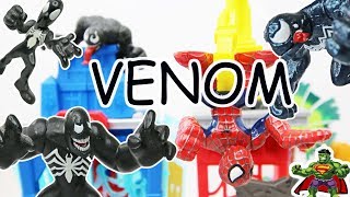 Marvels Spiderman vs Venom AntiVenom Playskool Imaginext Heroes Superhero Squad kids toys [upl. by Enialehs]