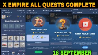 18 September All Quests Code X Empire  Youtube Video Code  Rebus Of The Day  Investment Fund Card [upl. by Arym282]