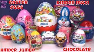 Easter Kinder XL Jumbo Maxi Chocolate Surprise Eggs Pikmi 2 Shopkins Hatchimals Toys Opening [upl. by Analli]