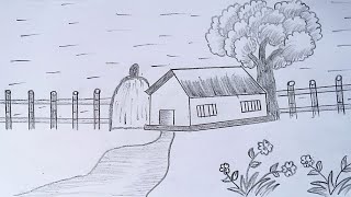 Gramer Drisso  Village Scenery  Pencil Drawing  Bangla Art [upl. by Arihsan]