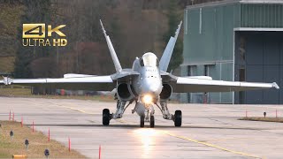 4K 3 McDonnell Douglas F18 Hornet from theSwiss Air Force departure at Meiringen Air Base LSMM [upl. by Qiratla]