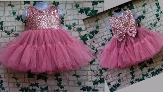 Designer net baby frock cutting and stitching1yr baby Frill frock makingparty wear dress for kids [upl. by Kamal920]