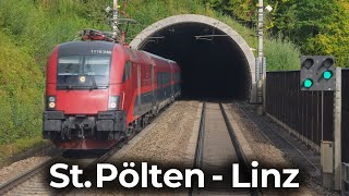 ÖBB Railjet 262  4K Führerstandsmitfahrt StPölten  Linz  Siemens Taurus – ÖBB 1116 [upl. by Greenwell]