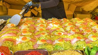 Hiroshima Style Okonomiyaki お好み焼き Japanese Street Food [upl. by Jon]