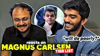 Gukesh Reacts to the Magnus Carlsen Tier List will do poorly [upl. by Paton]