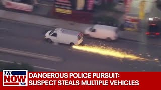 Police chase suspect steals multiple vehicles during pursuit near Los Angeles  LiveNOW from FOX [upl. by Jung]