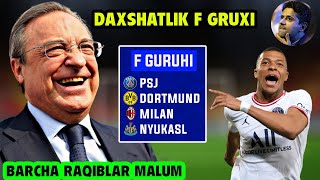 CHEMPIONLAR LIGASIGA QURA TASHLANDI BARCHA RAQIBLAR ANIQ DAXSHATLI F GRUXI [upl. by Yreffej]