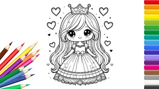 How to Draw Disney Cute Princess  Little Cute princess drawing easy step by step for kids coloring [upl. by Mir315]