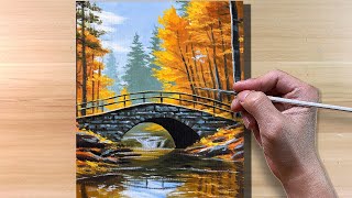 How to Paint Autumn Bridge  Acrylic Painting  Correa Art [upl. by Alya]