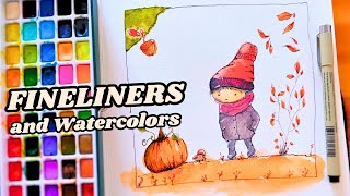 Autumn Sketchbook  Fineliners and Watercolor 🍁🎃 [upl. by Iteerp387]