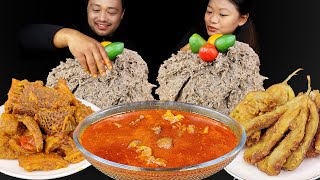 Eating Buff Curry With Dhido Spicy Buffalo Tripe Curry Spicy Buffalo Meat Nepali food Mukbang [upl. by Norym809]