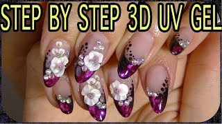 Nail Art 3D UV GelPretty Flowers [upl. by Imeka]