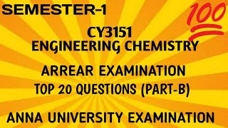 CY3151Engineering Chemistry Arrear Examination Top 20 Important Question 💯 [upl. by Dean654]