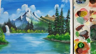 How to paint a simple landscape with Poster Colour  Natural Scenery Painting [upl. by Melita596]