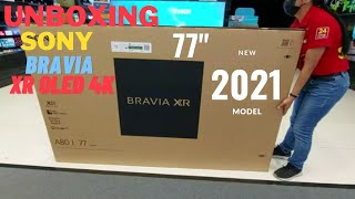 SonyA80J 77quot BRAVIA XR OLED 4KUltra HD Smart GoogleTV Dolby Vision HDR AlexaXR77A80J 2021 UNBOXING [upl. by Derinna656]