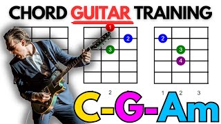 3Minute Guitar Practice CGAm Progression  30 BPM Fretboard Training [upl. by Auqinimod671]