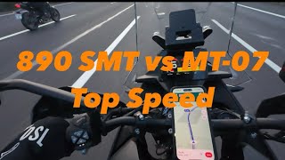 890 SMT vs MT07 Top Speed [upl. by Dymoke]