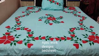 Aplic bed sheets designs  hand embroidery amazing trick  easy flower embroidery trick  sewing [upl. by Anitroc779]