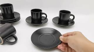 90ml matte black espresso cup and saucer supplier QUEENZA [upl. by Pugh41]