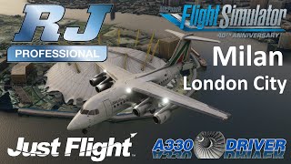 JustFlights superb Avro RJ  Foggy Milan Linate to London City  Real Airline Pilot [upl. by Olympie]