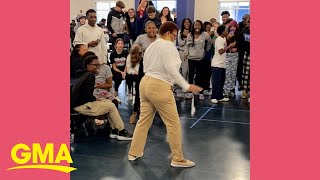 Watch this epic dance battle between a student and his teacher  GMA [upl. by Tymon]