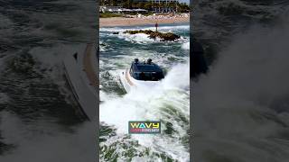 Million Dollar Boat Pounded by Waves Leaving Boca Inlet  Wavy Boats  Haulover Inlet [upl. by Abner]