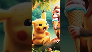 Monkey eating pikachus IcecreamCATCUTECATAI pokemon  monkey [upl. by Oiracam]