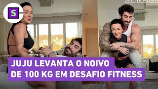 Juju Salimeni surpreende ao levantar noivo de 100 kg em treino de casal [upl. by Hedda]