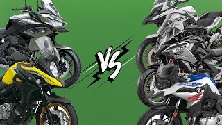 VERSYS 650 VS V STROM 650 XT VS 700MT VS BMW F 750 GS VS TRK 502 XCOMPARATIVA DE FICHA TECNICA [upl. by Zzahc]