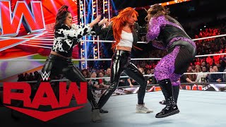 Becky Lynch Bayley and Nia Jax get into a preRoyal Rumble scuffle Raw highlights Jan 22 2024 [upl. by Nnaaihtnyc]