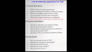 Tcs interview preparation l Tcs interview questions [upl. by Eivol]