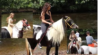 Amazing Moments Horse Swimming at Appleby Horse Fair Women Riders on Carriage Cart [upl. by Fink]