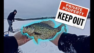 ICE FISHING PRIVATE POND for FREAKY LARGE CRAPPIES  Ep 1 [upl. by Knudson]