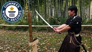 Martial Arts Master Attempts Katana World Record  Guinness World Records [upl. by Maleeny]