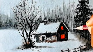 Snow Landscape With Small House ✍️❤️Draw Easily Stepbystep ✍️❤️❤️ [upl. by Elok777]