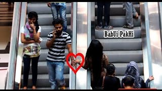 Touching Strangers Hands On The Escalator  ESCALATOR TOUCH PRANK2018  BabUi PakHi [upl. by Hgielanna954]