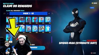 UNLOCKING Fortnite TIER 100 Battlepass Skin SPIDERMAN EVERYTHING Unlocked including FREE VBucks [upl. by Fleming]