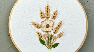 Wheat with Flower Embroidery Wheat Embroidery How to embroider wheat Spikelet embroidery [upl. by Ahsar845]