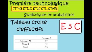 Première technologique SUJET Épreuve commune EC STMG STI2D statistiques tableau croisésujet 099 [upl. by Brittani384]