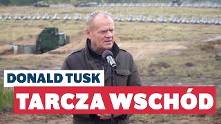 Donald Tusk „Tarcza Wschód”  konferencja prasowa na poligonie w Orzyszu 14102024 [upl. by Rockwood837]