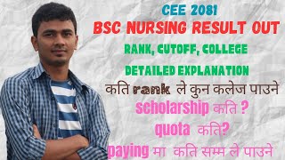 CEE 2081 BSC NURSING RESULT DETAILED ANALYSIS RANK COLLEGE PAYING SCHOLARSHIP EXPLANATION [upl. by Venuti]